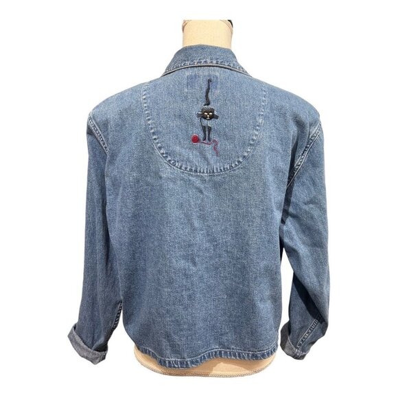 CJ Banks L Denim Shirt Embroidered Cat Kitty‎ Button Down Crazy Cat Lady Casual - Picture 3 of 10